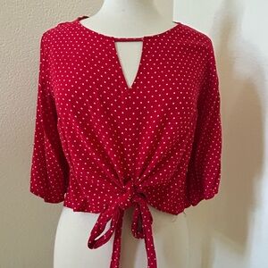 Mossimo Supply Co Red 3/4 Sleeve Tie Front Blouse